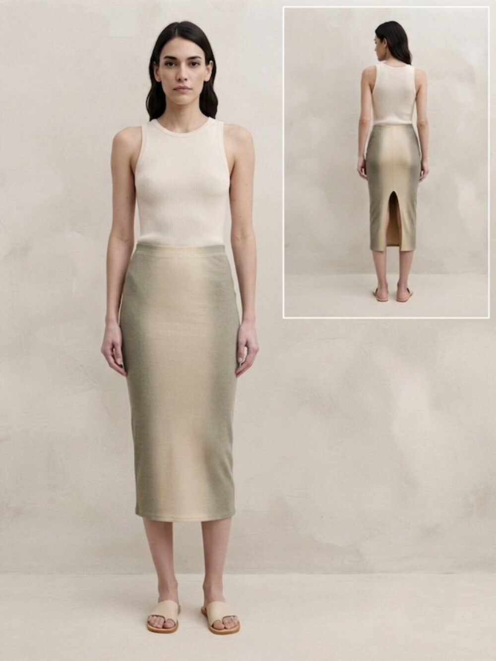H&M Divided Midi Skirt Ribbed Ombre Beige Gray Size M